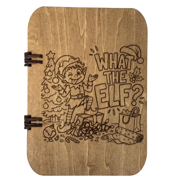What the Elf? Funny Wooden Christmas Greeting Card  5x7 Laser Engraved Holiday Card with White Envelope