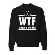 What the, Where's The Fish Mens Crew Neck , Black, Small
