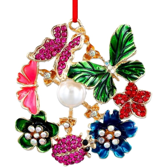 WaaHome Butterfly Flower Christmas Tree Ornaments, Monarch Butterfly Hanging Ornament 1.8‘’x2 ‘’ 1 Pack, Holiday Decorations Keepsake Gift for Women