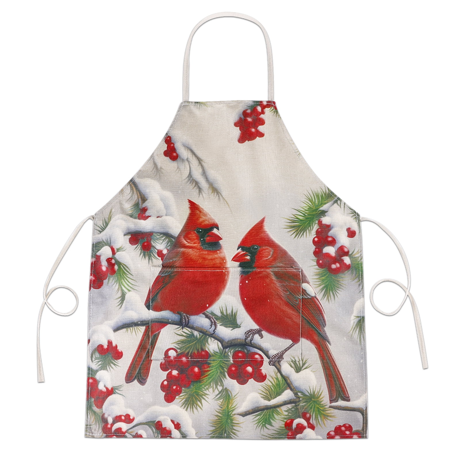 WhatSign Christmas Apron Cardinal Kitchen Apron with Pockets Red Bird