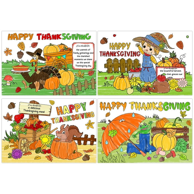 WhatSign Coloring Your Own Thanksgiving Placemats for Kids 12pcs ...