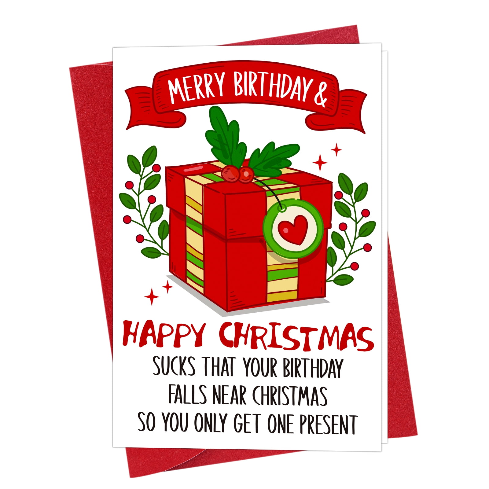 WhatSign Funny Christmas Birthday Card Merry Birthday and Happy Christmas Greeting Card Merry Christmas Cards with Envelope Birthday Gift Card for Women Men Friends Kids Daughter Son