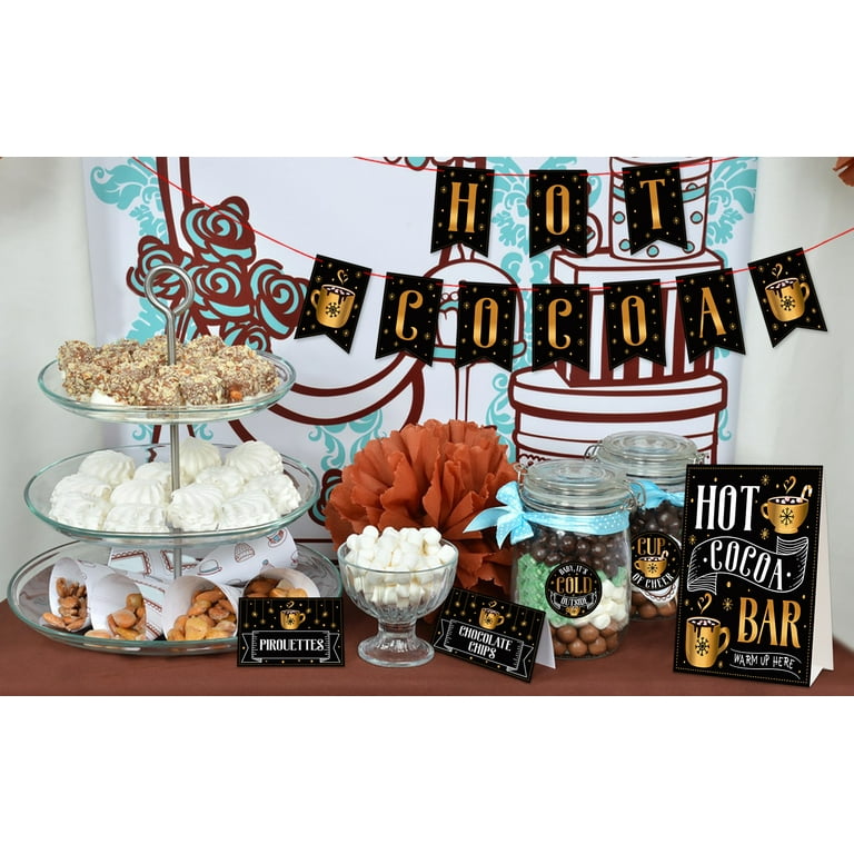 WhatSign Hot Cocoa Bar Kit Supplies Hot Cocoa Banner Sign Decor Winter  Wonderland Decorations Christmas Hot Chocolate Toppings Labels Cup Tags