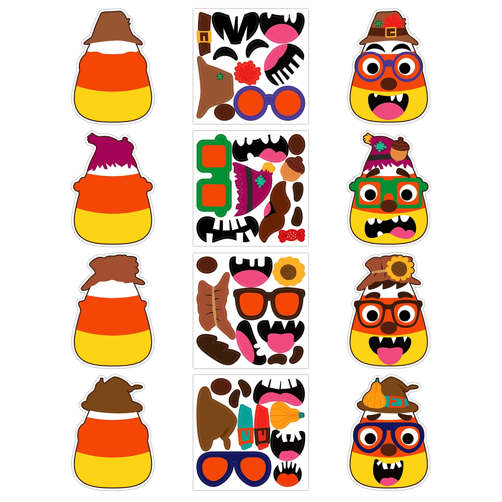 WhatSign Thanksgiving Crafts for Kids 24Pcs DIY Fall Corn Scarecrow Head Craft Kits Thanksgiving Party Stickers Supplies for Autumn Party Favors Thanksgiving Party Crafts Home Classroom Activities