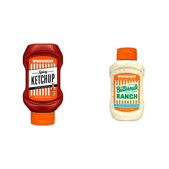 Whataburger Creamy Buttermilk Ranch, 16 oz Whataburger Spicy Ketchup with Cholula, 20 oz
