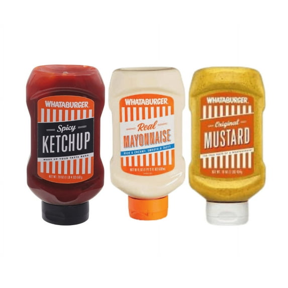 Whataburger Spicy Ketchup, Mustard, Mayo (Pack of 1 Each)