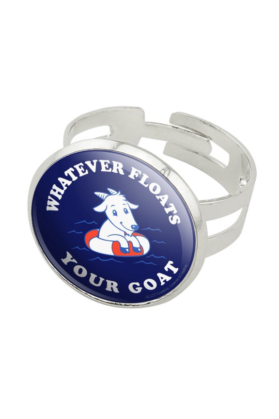 Whatever Floats Your Goat Boat Funny Humor Silver Plated Adjustable Novelty Ring
