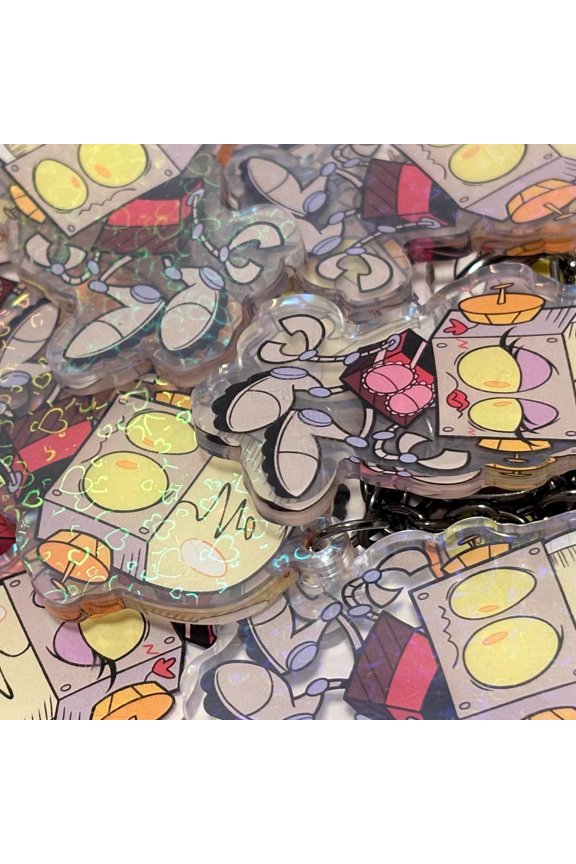 Whatever Happened!? - Heart Holographic Double Sided Acrylic Keychains and Sticker Sheet - Robot Jones (1 keychain)
