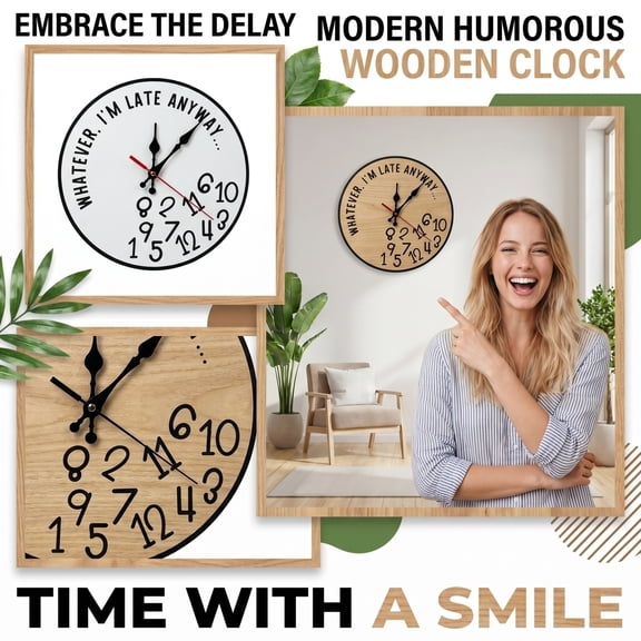 Whatever Im Late Anyway Wall Clock Funny Sarcastic Statement Clock Unique Irregular Number Design for Home Office Kitchen Decor