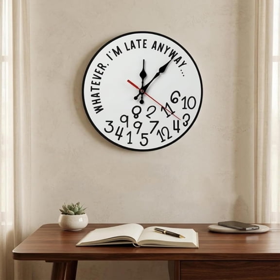 Whatever I‘m Late Anyway Wall Clock – Irregular Number Wall Clock – Funny Unique Clock for Home Office – Creative Scattered Number Layout (Style B)