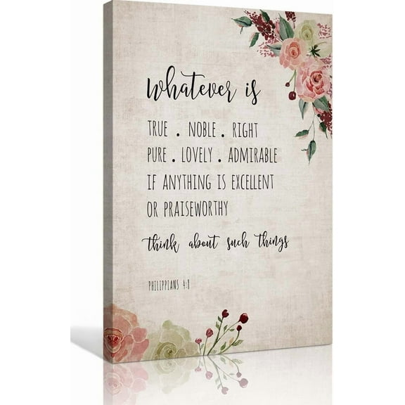 Whatever Is True Philippians 4 8 Wall Decor Bible Verses Wall Art Vintage Painting Canvases Wall Artwork for Home Office