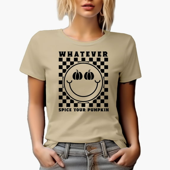 Whatever Spice Your Pumpkin, Retro Fall Art Merch Gift, Tan T-Shirt, Small