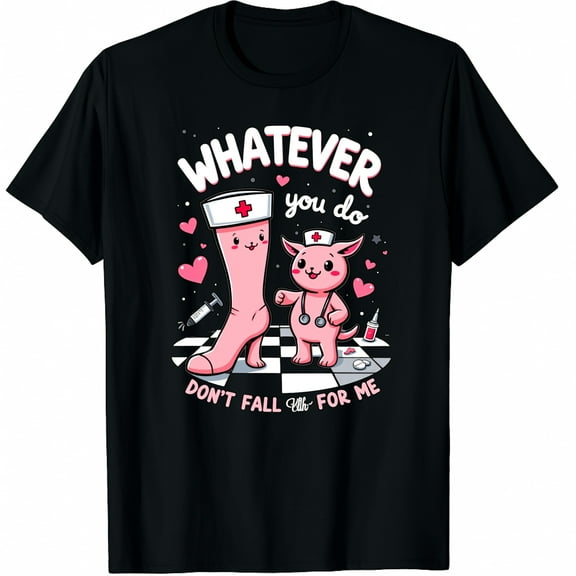 Whatever You Do Don't Fall for Me RN PCT CNA Nurse Valentine Graphic Black T-Shirt for Men and Women