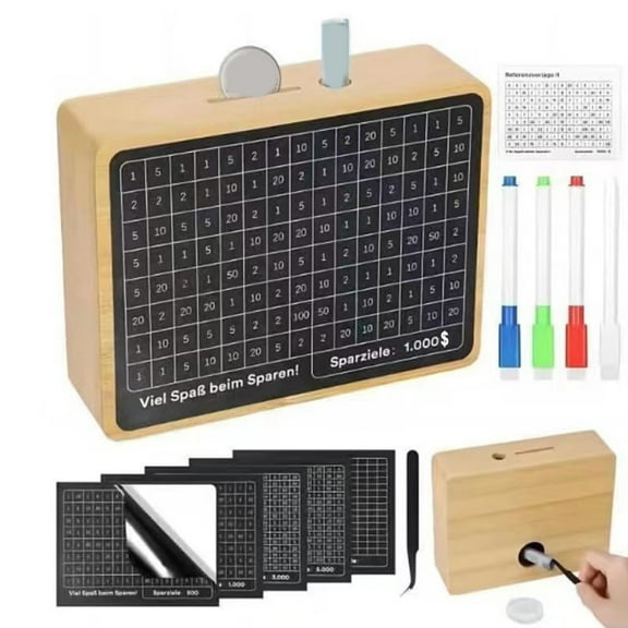 Whatever You Like-Cash Vault Wooden Piggy Bank with Counting Tool Fun Savings Challenge for Kids