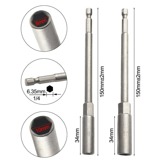 Whatever You Like Electric Socket Wrench 10mm Size 150mm Length 2 Pcs Set Not Easy To Fall Off Pistol Drills Auto Parts Nut Driver (Hand Tools)