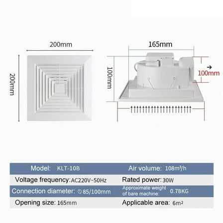 Whatever You Like-Powerful Silent Ceiling Exhaust Fan, 20x20cm Integrated Ventilation System for Bathroom Kitchen, Energy Efficient White ABS Fan with Easy Installation"}