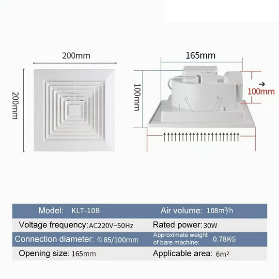 Whatever You Like-Powerful Silent Ceiling Exhaust Fan, 20x20cm Integrated Ventilation System for Bathroom Kitchen, Energy Efficient White ABS Fan with Easy Installation"}