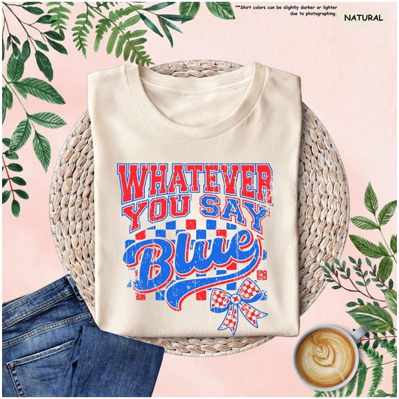 Whatever You Say Blue Shirt, Baseball Shirt, Retro Style Baseball Mom Shirt, Umpire Tournament Shirt, Baseball Fan, Checkered Bow All Size S-5Xl