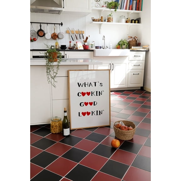 Whats Cookin Good Lookin Poster, Cute Chef Quote Wall Art For Modern Kitchens