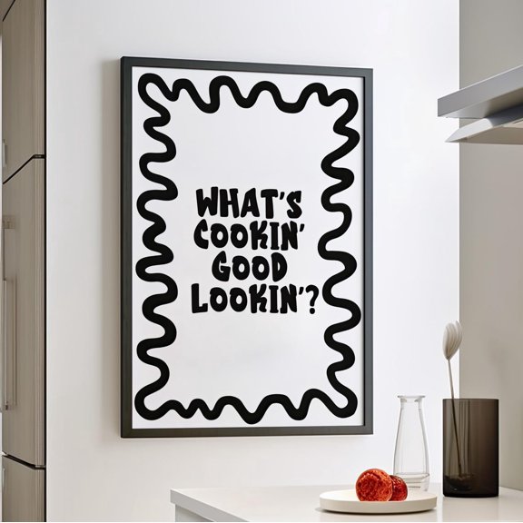 Whats Cookin Good Lookin Wall Art, Retro Kitchen Typography Decor, Unframed Canvas Size 24x36