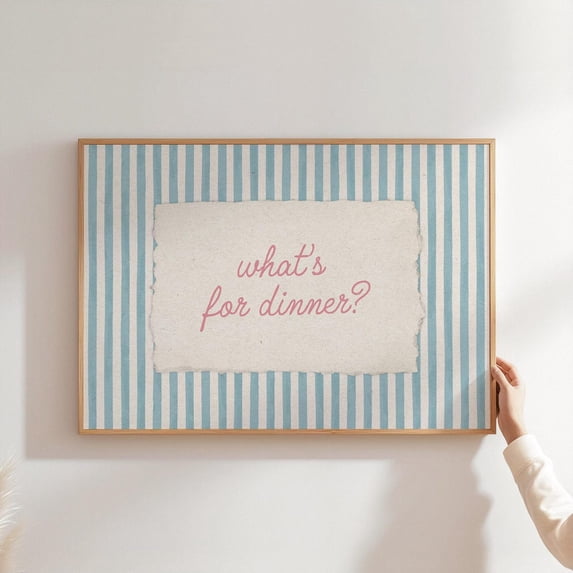 Whats For Dinner Preppy Hand Drawn Quote Retro Blue Striped Wall Art ...