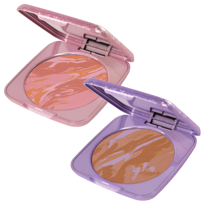 Whats Up Beauty - Cheeque Terre Duo (20 Serene Siena Blush, 20 Medium Bronzer) Talc Free Vegan Face Cheek Makeup