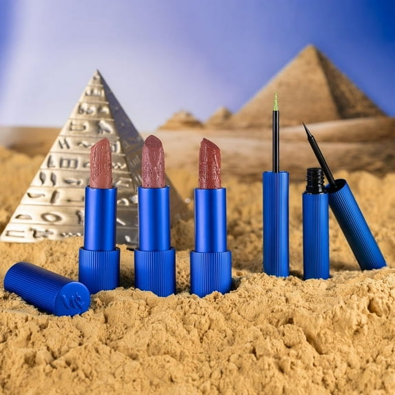 Whats Up Beauty - Egyptian Queen Collection (3 Lipsticks & 2 Liquid Eyeliners) Clean Cruelty Free Vegan Lip Eye Makeup