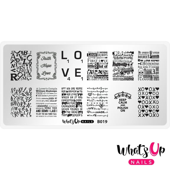 Whats Up Nails B019 Words of Emotions Metal Stamping Plate for Nail Art Design