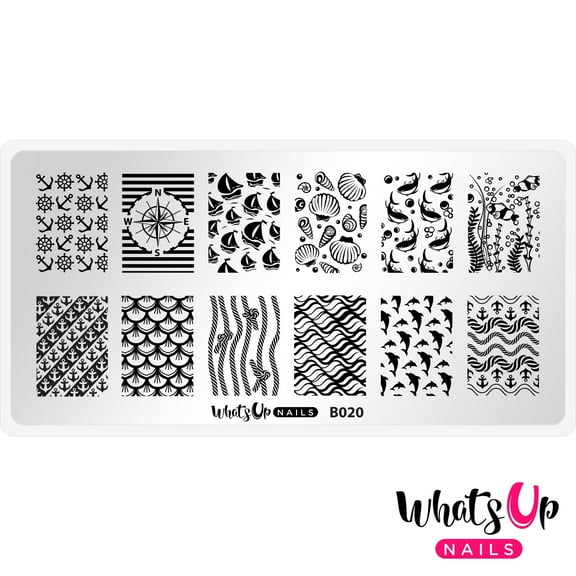 Whats Up Nails B020 Take Me to the Sea Metal Stamping Plate for Nail Art Design