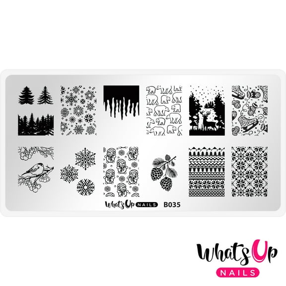 Whats Up Nails B035 Icy Wonderland Metal Stamping Plate for Nail Art Design