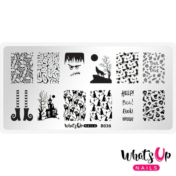 Whats Up Nails B036 Eeks and Screams Metal Stamping Plate for Nail Art Design