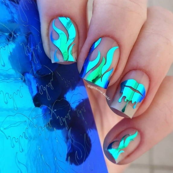 Whats Up Nails Dripping Flames Opal Stickers (Green) - Daily Charme Collaboration