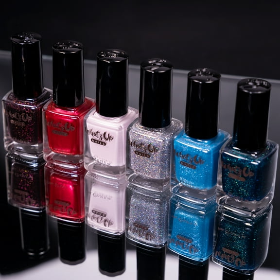 Whats Up Nails - Frosted Tips Collection 6 Polishes (Pump the Rakes, Cherry-bration, To and Froyo, The Glint Life, Slippery When Cold, Teal Good Moment) Made in USA 12 Free Cruelty Free Vegan Clean