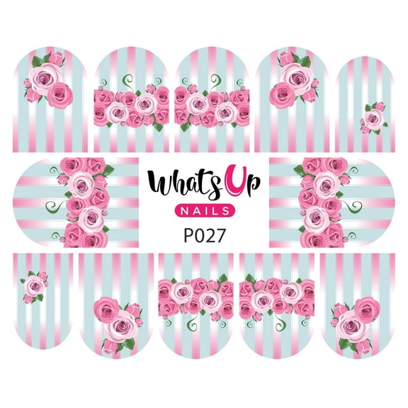 Whats Up Nails P027 Pink Roses in Bloom Water Decal Sliders for Nail Art Design
