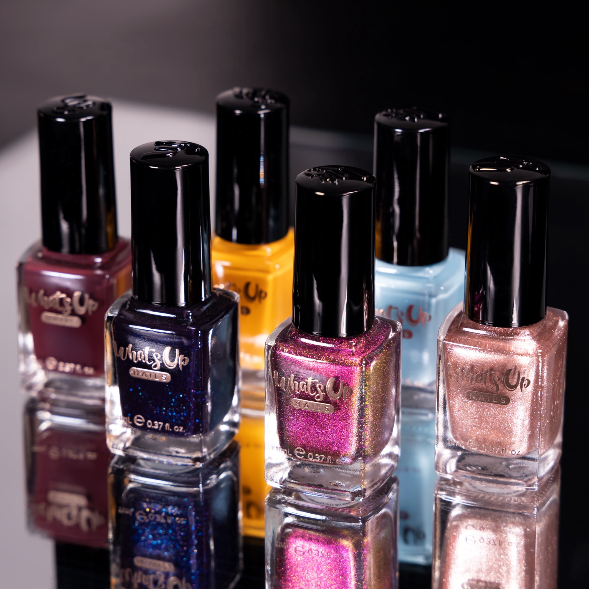 Whats Up Nails - Shorter Days Collection 6 Polishes + Magnet(Tasting Trip,Horsehead Nebula,Chrome Colored Glasses,Bee or Not to Be,Lost Frost,Squid Escape) Made in USA 12 Free Cruelty Free Vegan Clean