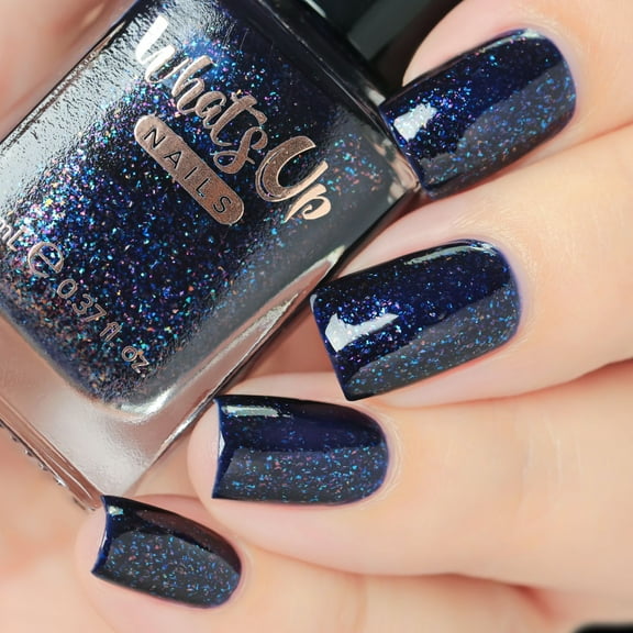 Whats Up Nails - Squid Escape Regular Nail Polish (Dark Blue Crelly with Multicolored Iridescent Flakies) 12 Free Cruelty Free Vegan