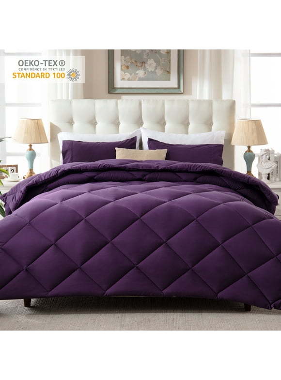 WhatsBedding 3 Pieces Bed in a Bag Comforter Set Duvet Insert Solid,All Season,California King,Purple