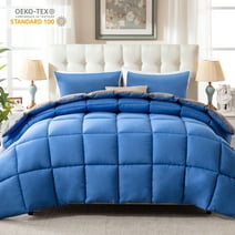 WhatsBedding 3 Pieces Bed in a Bag Comforter Set,Reversible,Blue/Grey,Queen
