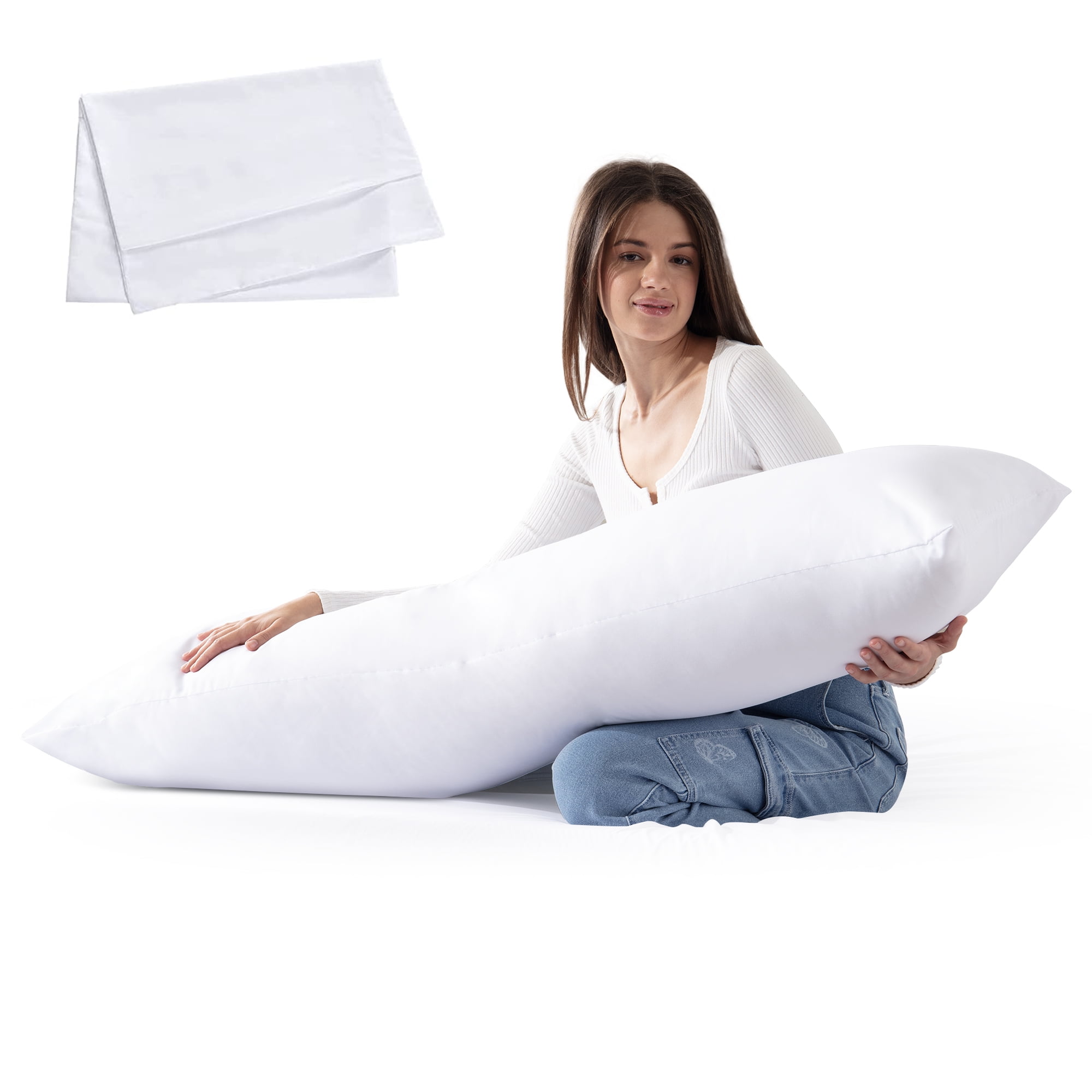 WhatsBedding Body Pillow with Pillowcase for Adults,Soft Long Bed Pillow,20x54in,White  
