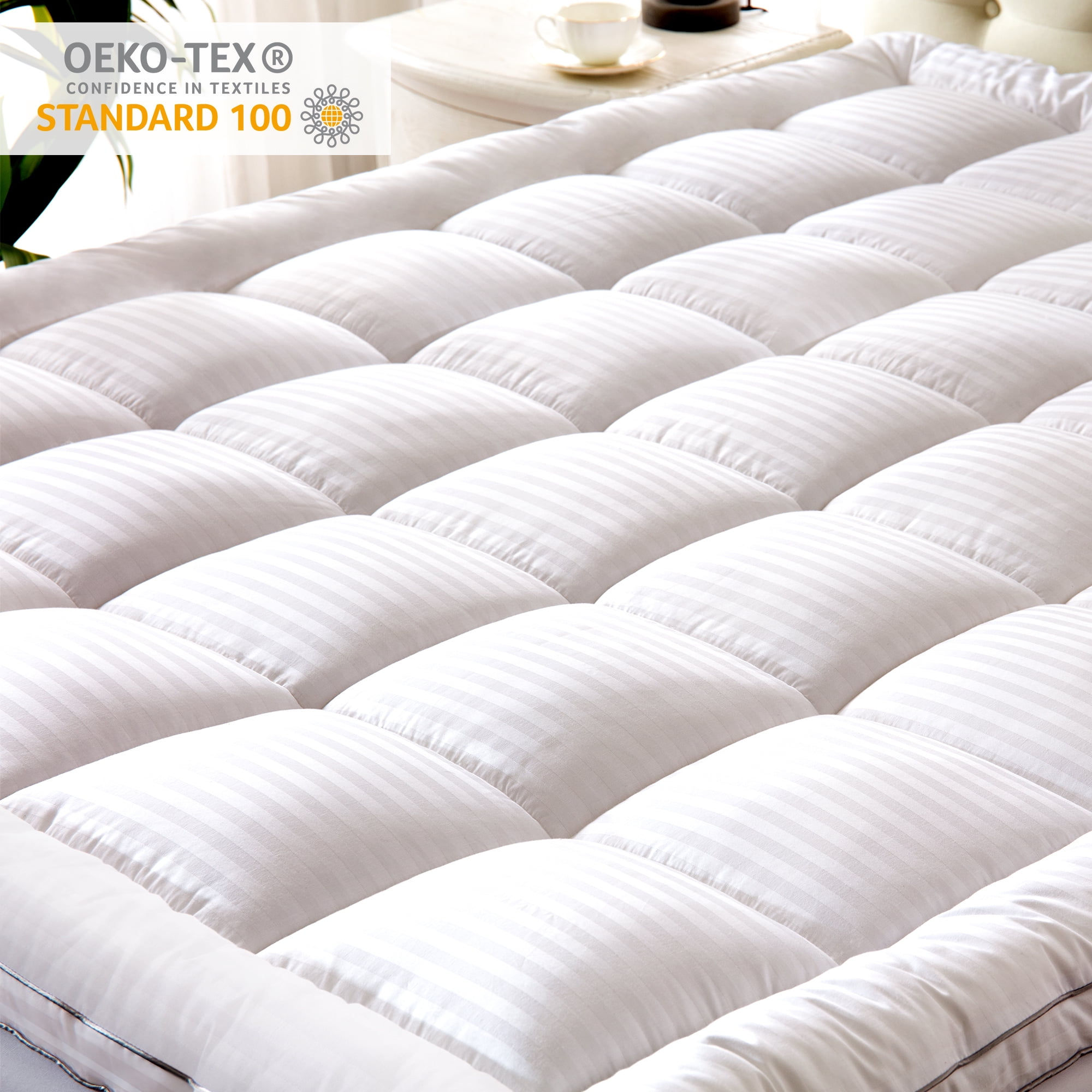 WhatsBedding California King Size Mattress Topper,400TC 100%Cotton Cooling  Mattress Pad Cover Extra Thick Alternative Fill Pillow Top Cooling Bed  Topper and Hotel Mattress Protector 