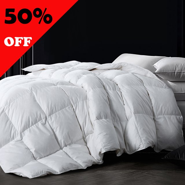 WhatsBedding Down Comforter Feather Duvet Insert Cotton White Goose Duck Down Comforter All