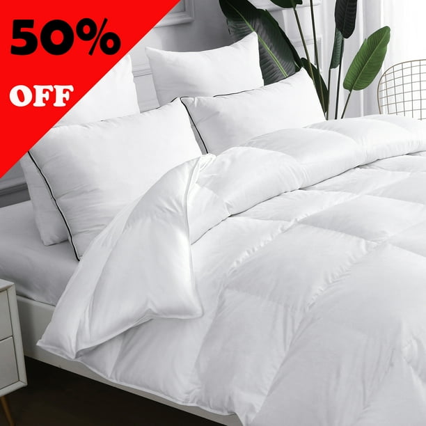 WhatsBedding Down Comforter Feather Duvet Insert Cotton White Goose Duck Down Comforter All