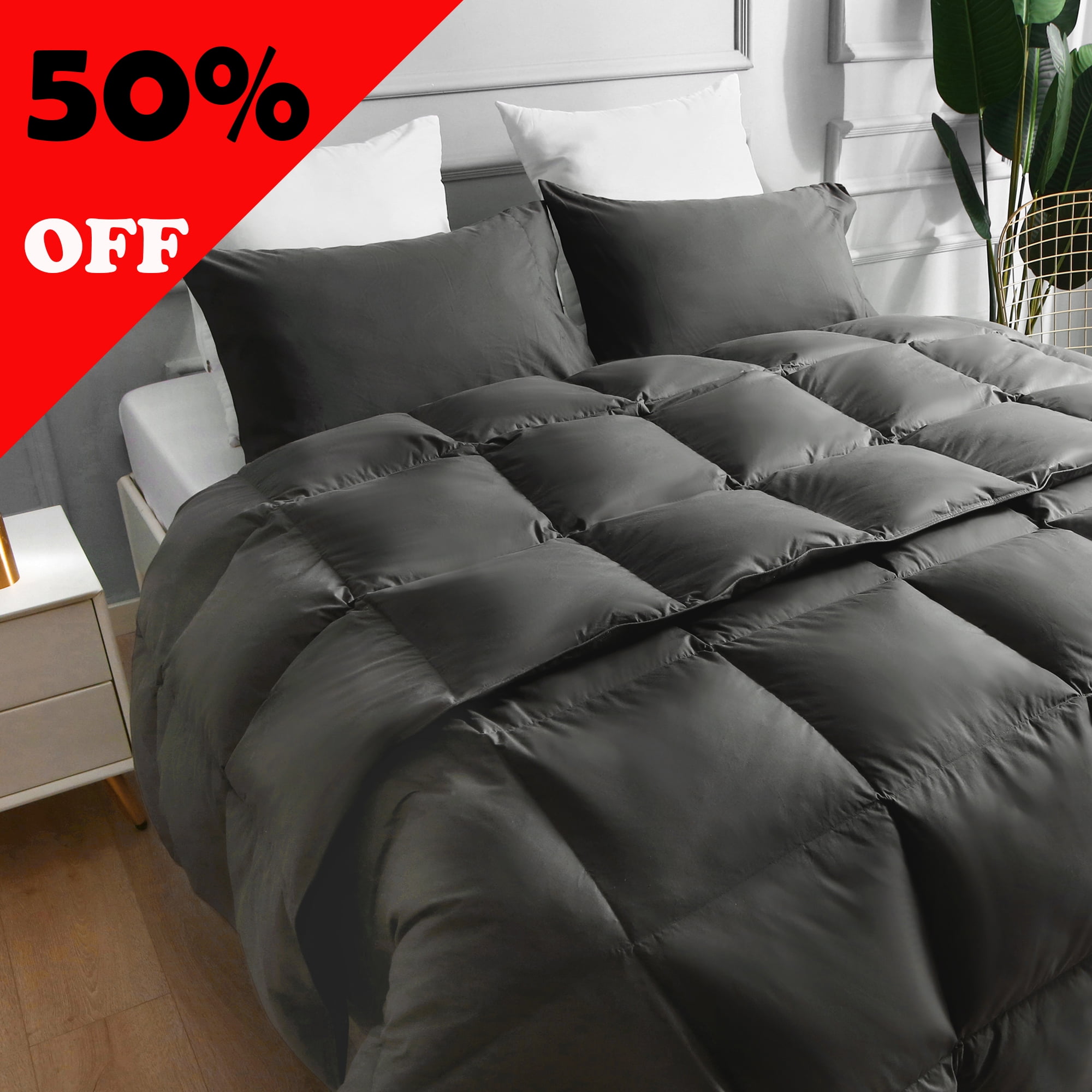 WhatsBedding Down Feather Comforter Duvet Insert Cotton Grey Goose Duck