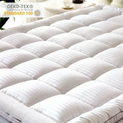 WhatsBedding Queen Size Mattress Topper,400TC 100%Cotton Cooling Mattress Pad Cover Extra Thick Alternative Fill Pillow Top Cooling Bed Topper and Hotel Mattress Protector