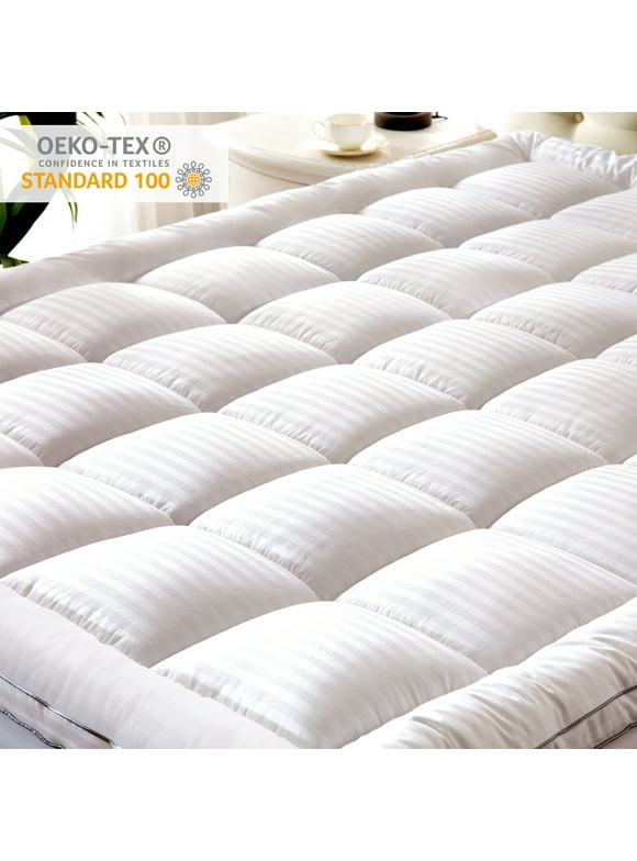 WhatsBedding Queen Size Mattress Topper,400TC 100%Cotton Cooling Mattress Pad Cover Extra Thick Alternative Fill Pillow Top Cooling Bed Topper and Hotel Mattress Protector
