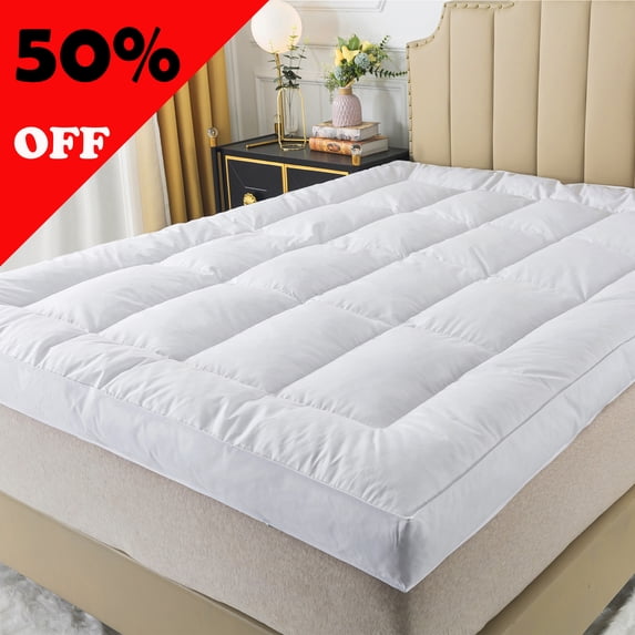 WhatsBedding Queen Size Mattress Topper 5 Inch 1900 GSM Goose Down and Feather Bed,Extra Thick,100% Cotton Hotel Collection Pillow Top,60x80 Inch