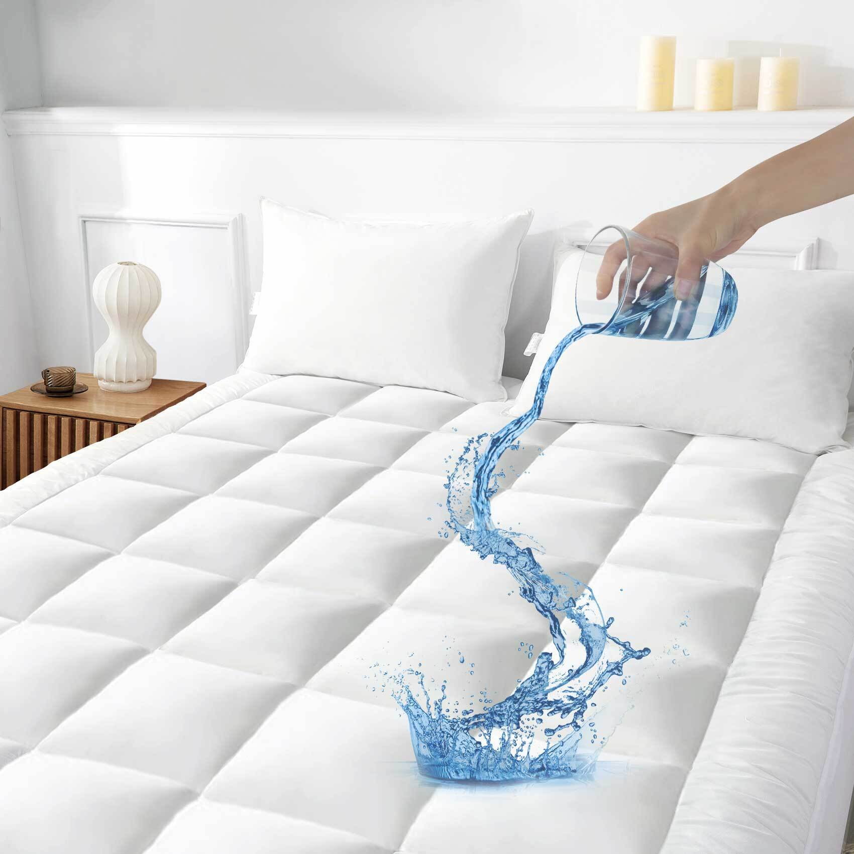 WhatsBedding Twin Size Waterproof Mattress Cover Cotton Quilted Pillow Top Mattress Pad with