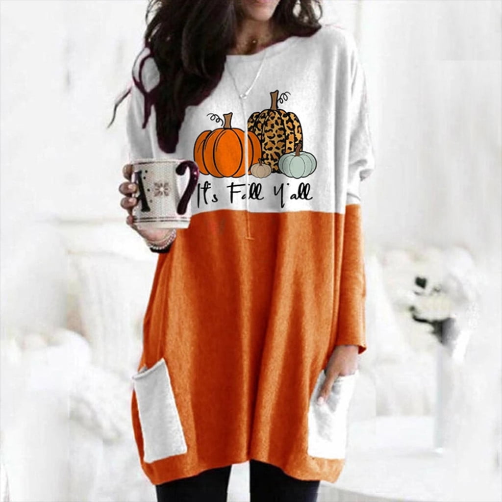 Whblf Pumpkin Halloween Tops for Women Long Sleeve Plus Size,Womens
