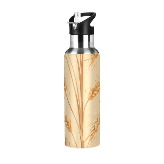 Wheat Cartoon Sports Bottle with Straw Stainless Steel Water Jug Portable Thermal Cup Leak-proof 600ML