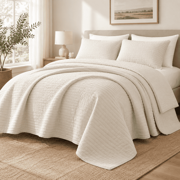 Wheat Cross Extra Wide Super King 128"x120" 3-Piece Cotton Quilt Bedspread Set